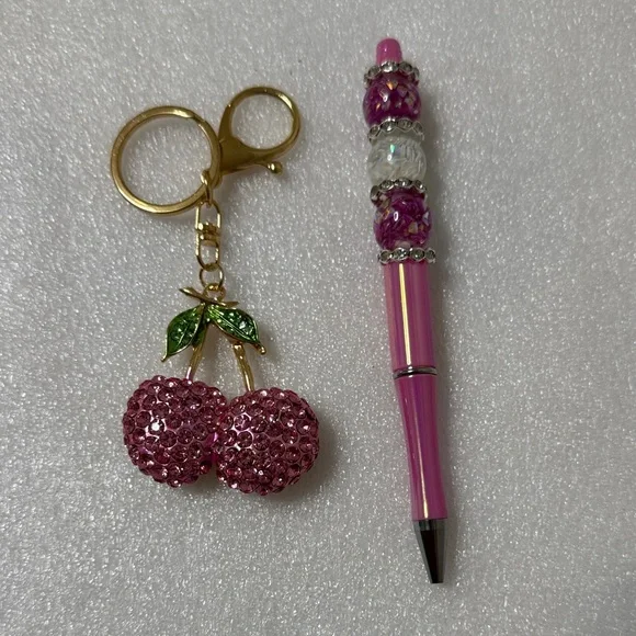 ✨ Pink Cherry Keychain & Pen Set ✨ - Picture 3 of 8